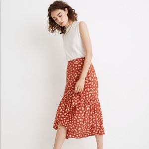 Madewell ruffle-wrap midi skirt in Happy Hibiscus